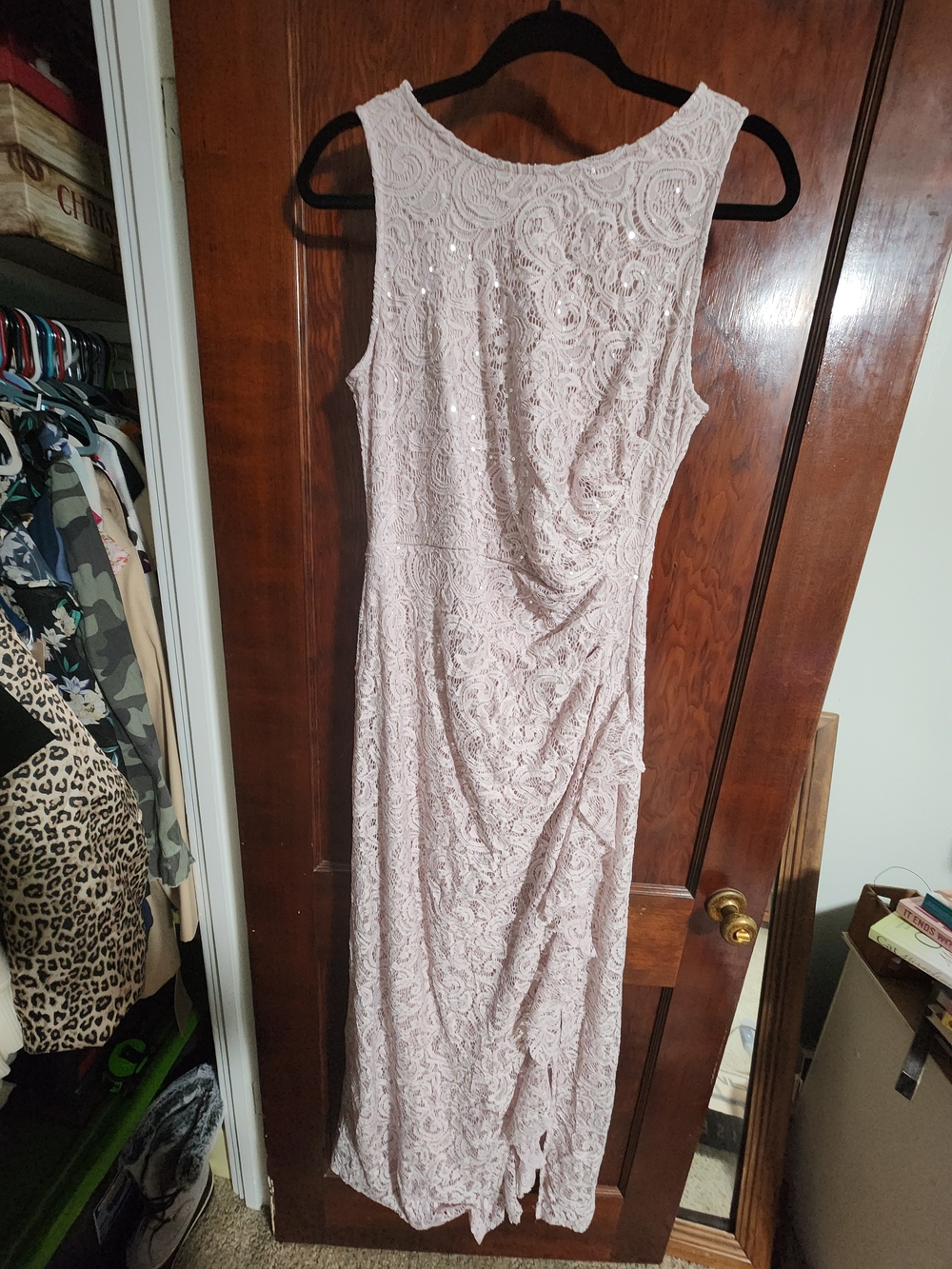 NWT Alex Evenings Elaine Sleeveless Sequin Lace Gown Pink Small